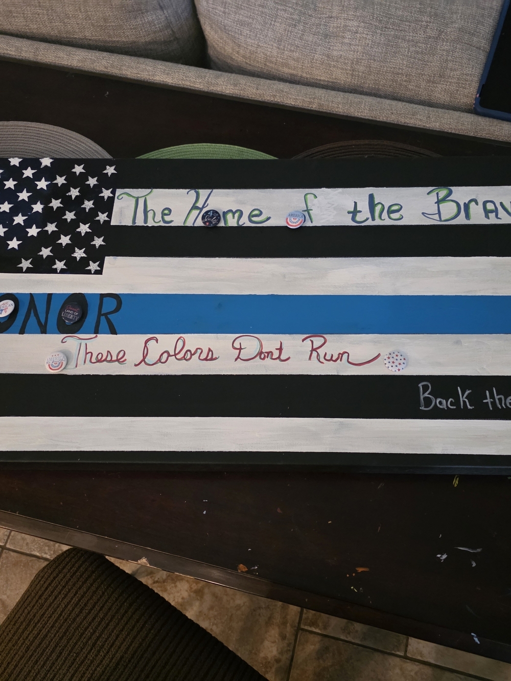 Patriotic 'Home of the Brave' Thin Blue Line Wall Art - Blue, Black, White